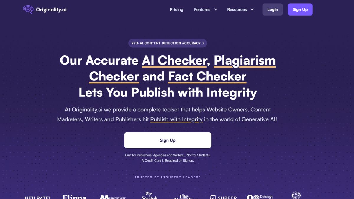 Originality AI là nền tảng nổi bật với tính năng AI Checker