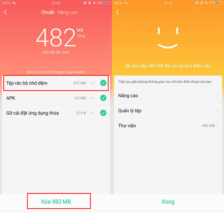 Chọn mục Bộ nhớ, sau đó nhấn vào dọn dẹp hoặc tối ưu hóa