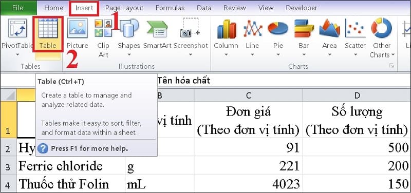 Cách tạo bảng trong Excel