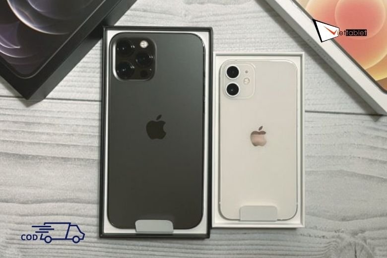 iPhone 12 Mini bên cạnh iPhone 12 Pro cũ chính hãng Fullbox trên kệ Viettablet với giá bán rẻ nhất thị trường