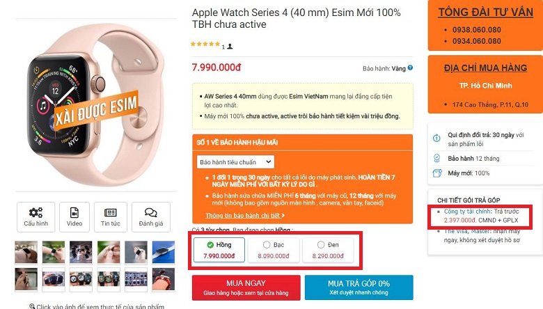 giá apple watch seríe 4 40mm esim