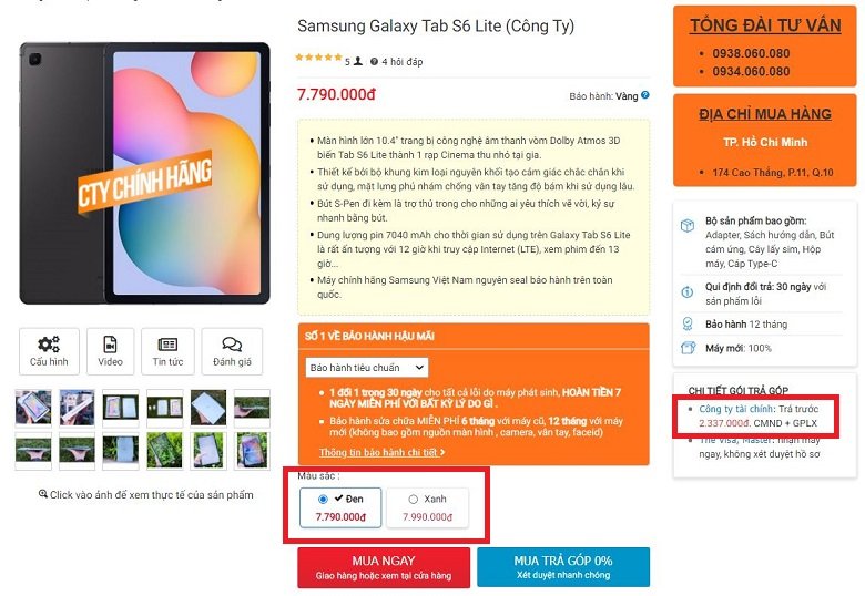 giá Samsung Galaxy Tab S6 Lite