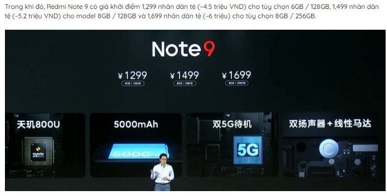 giá Redmi Note 9 5G
