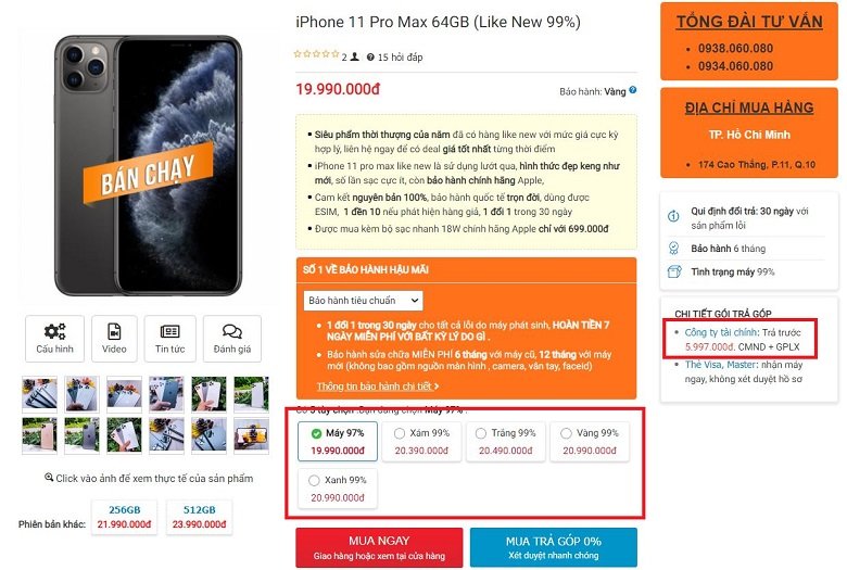 đặt hàng iphone 11 pro max cũ