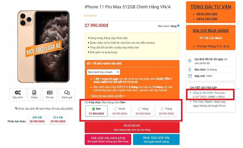 giá iphone 11 pro max chính hãng