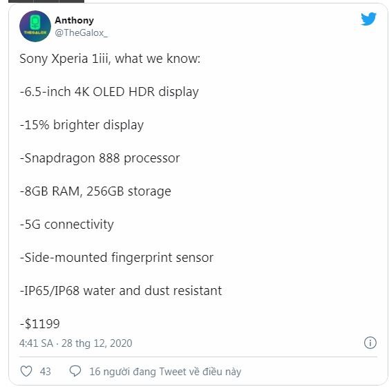 cấu hình Sony Xperia 1 III 5G