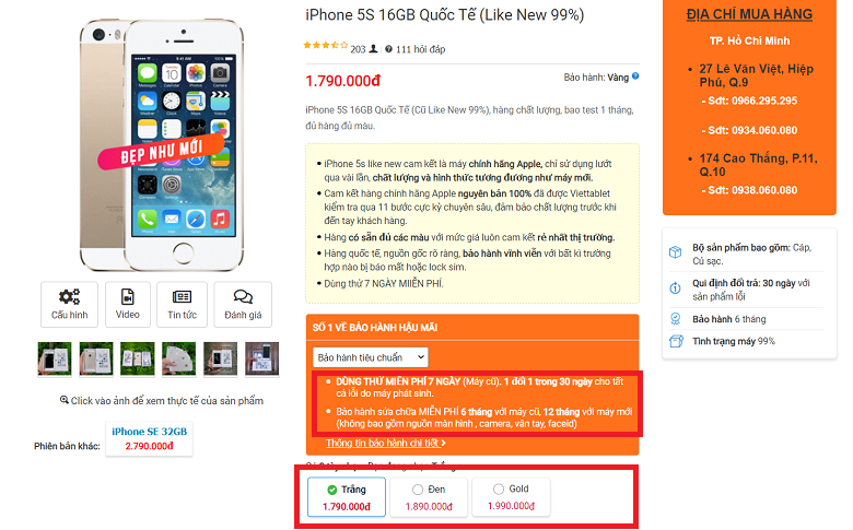 giá bán iPhone 5S