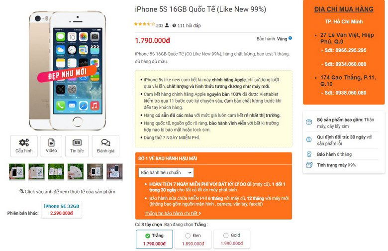  Đặt mua ngay iPhone 5S cũ 