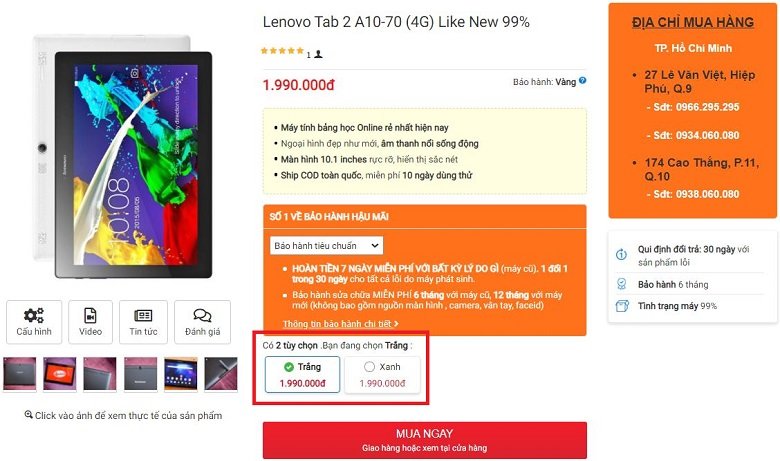 Giá bán Lenovo Tab 2 A10-70