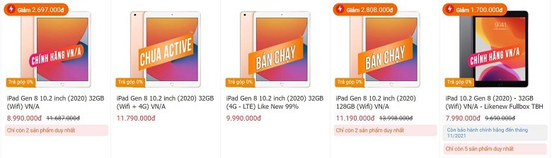 Giá bán iPad Gen 8 2020