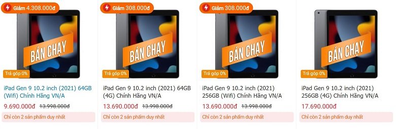 Giá bán iPad gen 9 2021