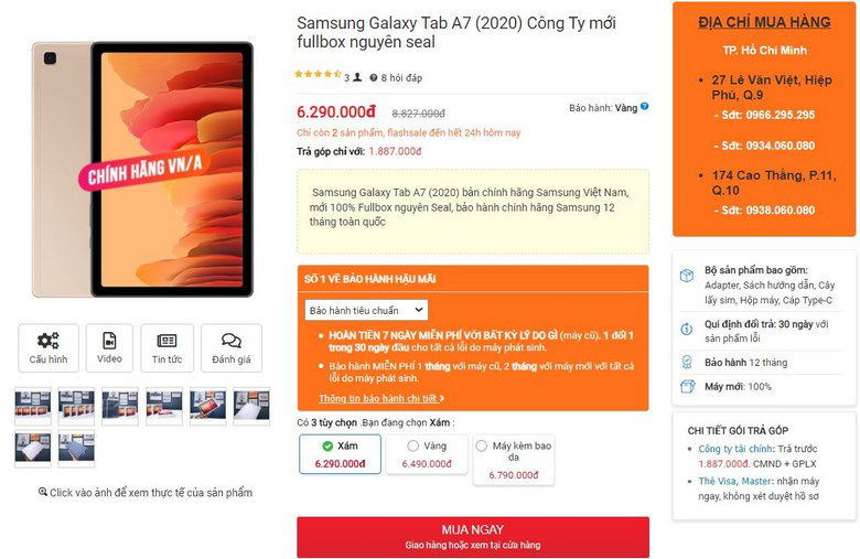 Mua ngay Galaxy Tab A7 2020