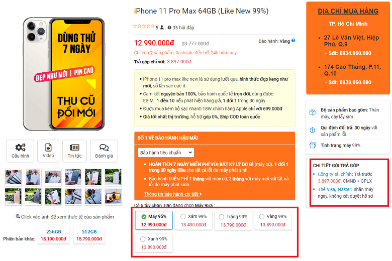 Mua tức thì iPhone 11 Pro Max cũ 64GB