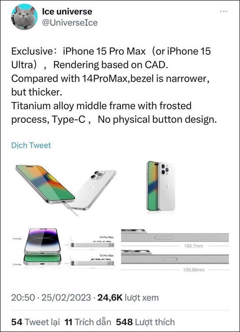rò rì thông số iPhone 15 Pro Max