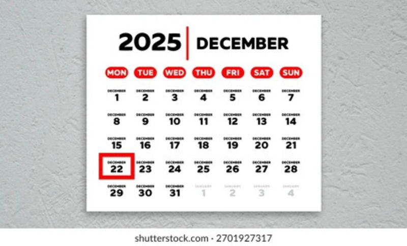 Ảnh minh họa lịch tháng 12 đánh dấu thứ Hai thứ hai nổi bật