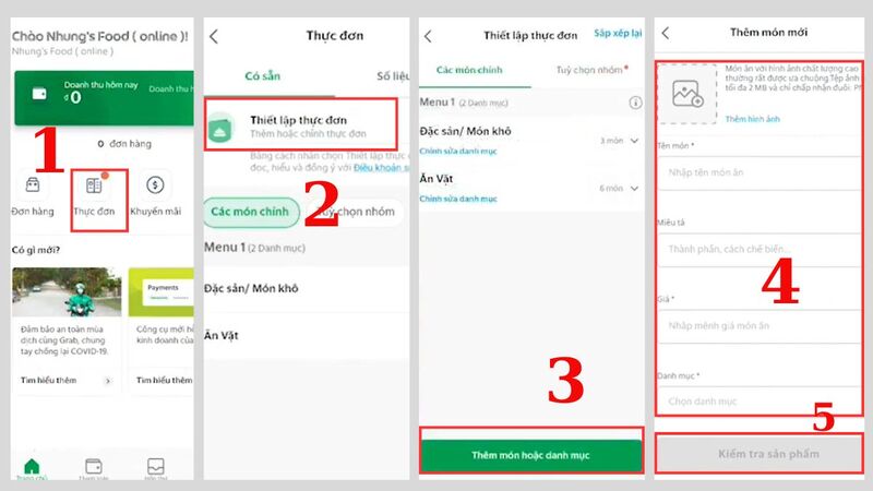 Tạo và quản lý thực đơn món