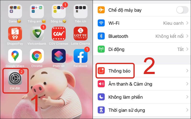 Bước 1: Từ màn hình chính, mở mục Cài đặt trên iPhone rồi chọn tiếp phần Thông báo.