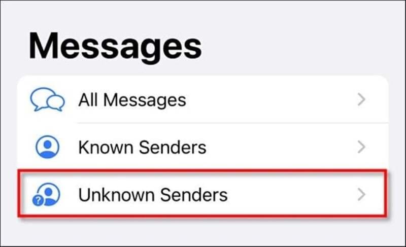 Dùng tính năng “Tin nhắn ẩn/Unknown Senders” để tách danh bạ – spam
