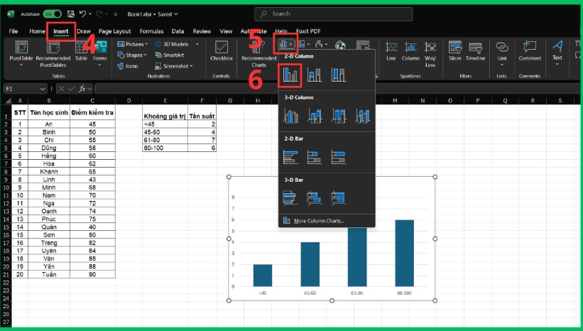 Vẽ biểu đồ Histogram bằng công thức trong Excel