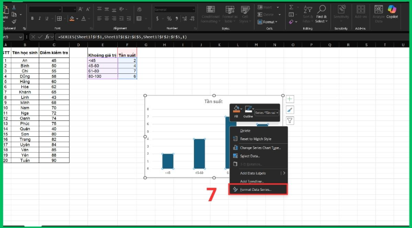 Vẽ biểu đồ Histogram bằng công thức trong Excel