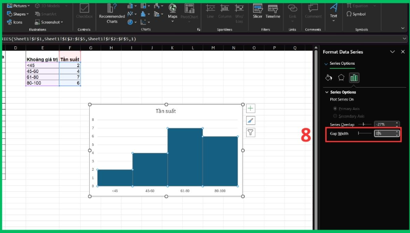 Vẽ biểu đồ Histogram bằng công thức trong Excel
