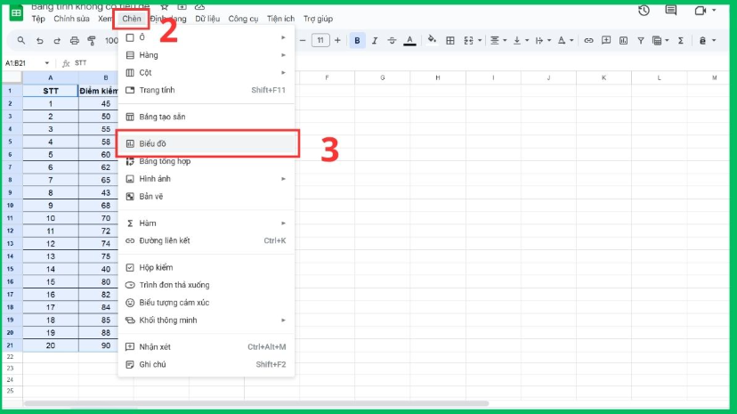 Tạo biểu đồ Histogram trong Google Sheets