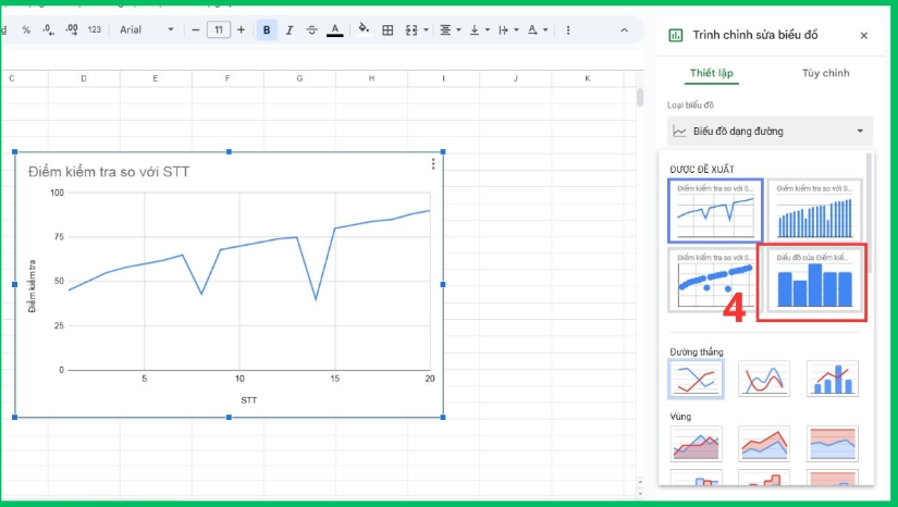 Tạo biểu đồ Histogram trong Google Sheets