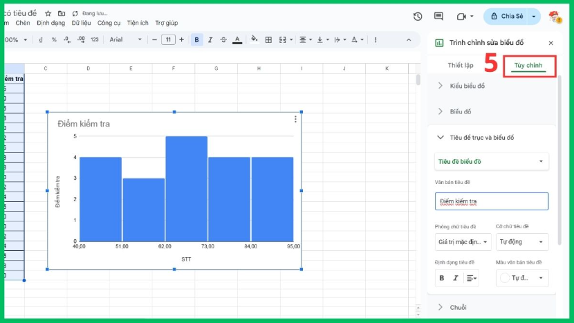 Tạo biểu đồ Histogram trong Google Sheets