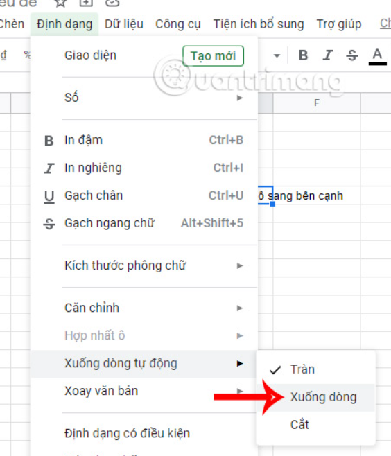 Cách khắc phục chữ tràn sang ô kế bên