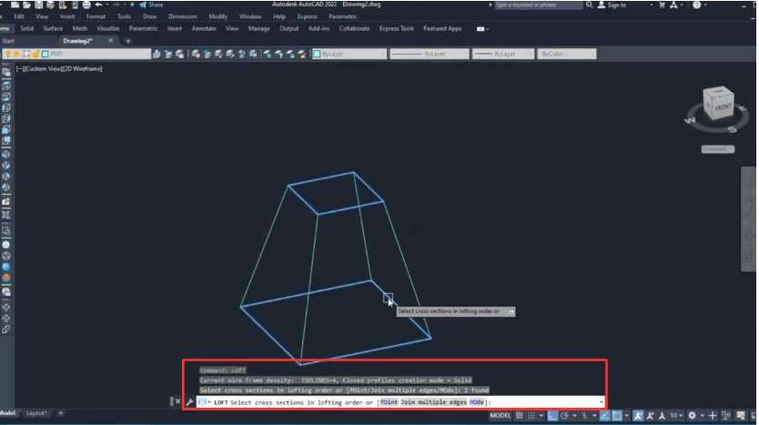 Lệnh LOFT – Tạo khối chuyển tiếp giữa nhiều mặt phẳng.