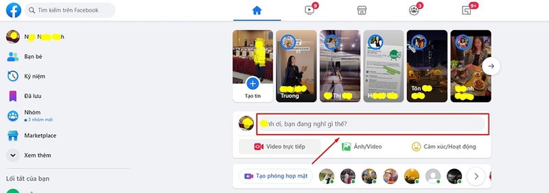 Mở Facebook trên trình duyệt và chọn Tạo bài viết mới