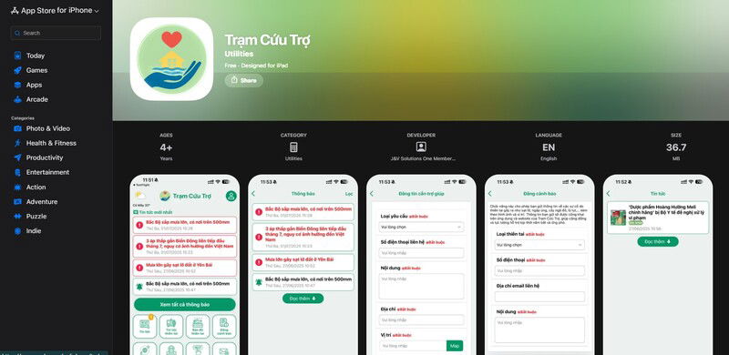 Ứng dụng Trạm Cứu Trợ tải dứng dụng trên App Store