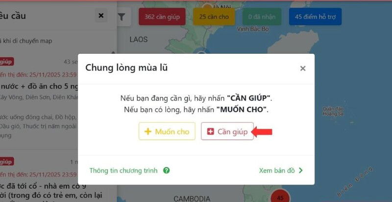 Bản đồ cứu trợ trên nền tảng CUUTRO.JCI.VN