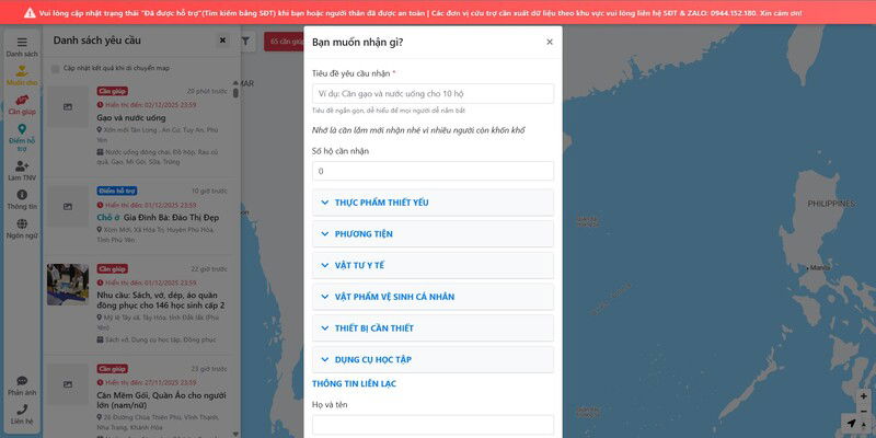 Các lưu ý khi gửi yêu cầu mong muốn cứu trợ khẩn cấp