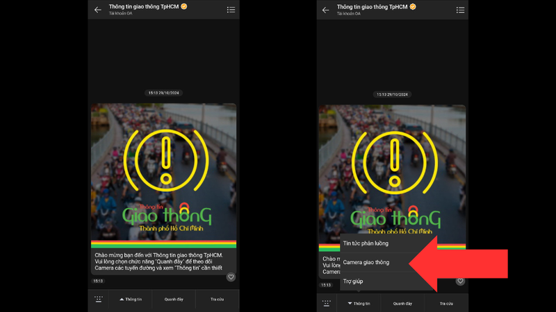 Theo dõi tình hình đường sá TP.HCM qua Zalo