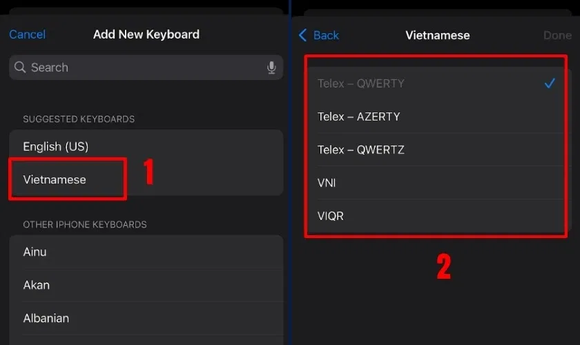 Xóa bàn phím tiếng Việt và thêm lại để làm mới cấu hình