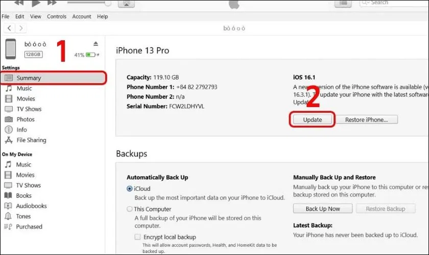 Cập nhật lại iOS hoặc restore bằng iTunes/Finder