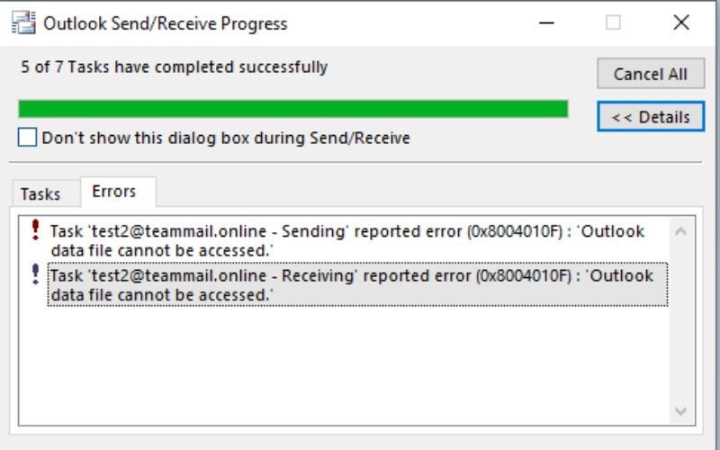 Thời điểm Outlook phát sinh lỗi khi gửi nhận email