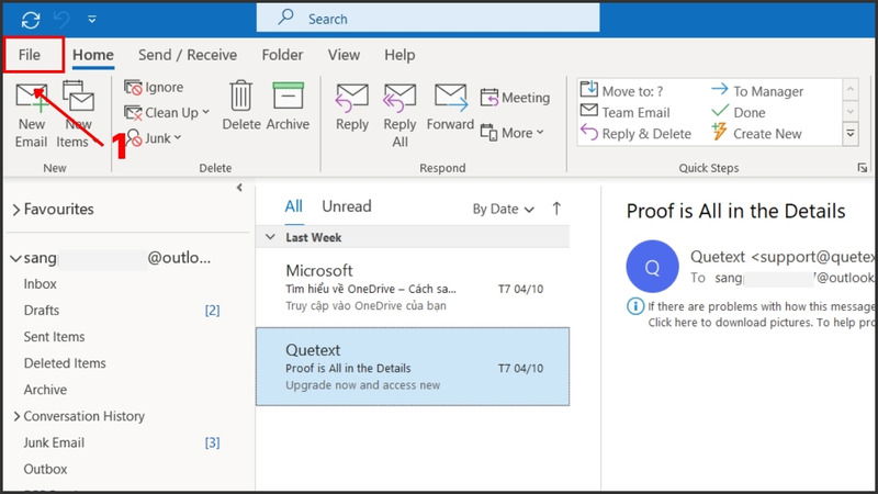 Kiểm tra và đặt lại tệp dữ liệu mặc định trong Outlook