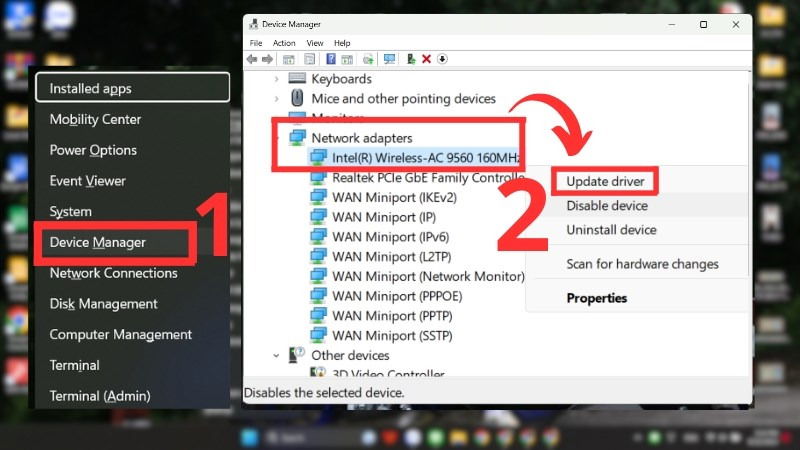 Driver WiFi bị lỗi hoặc không tương thích trong Device Manager
