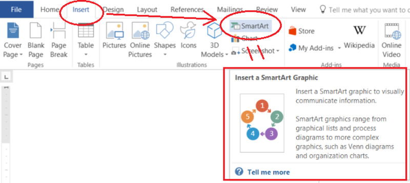 Chèn SmartArt trong menu Insert
