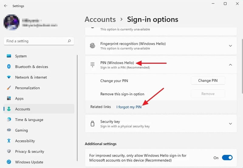 Hướng dẫn xóa mã PIN trong Settings Windows 11