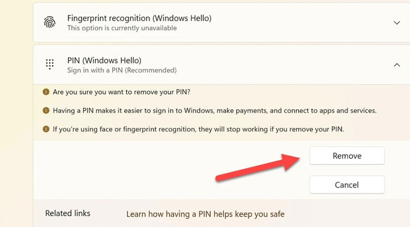 Những lưu ý trước khi tắt mã PIN Windows 11