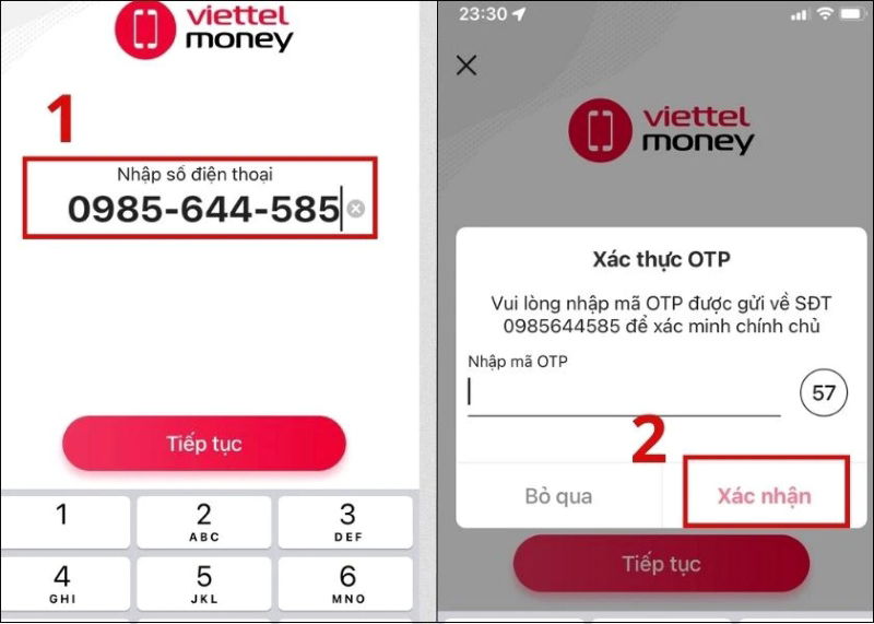 Xác minh thuê bao và nhập mã OTP