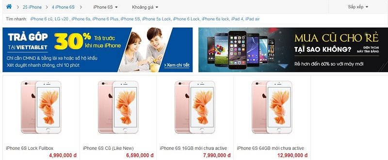giá bán iPhone 6S tại Viettablet