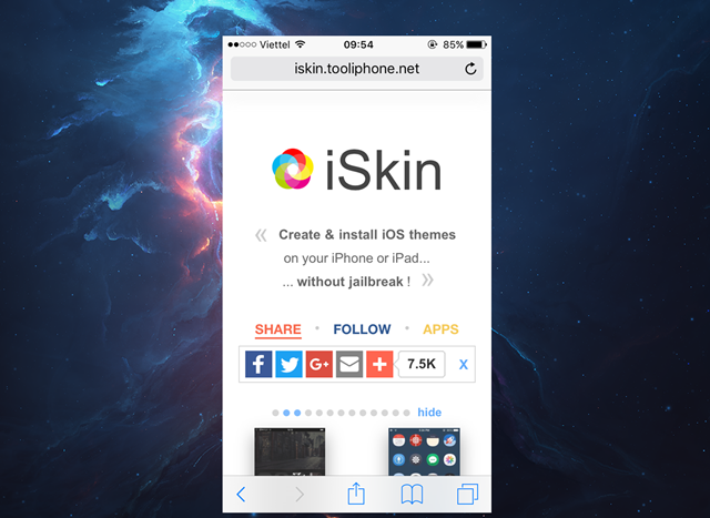 Vào trình duyệt safari truy cập vào trang “iskin.tooliphone.net”