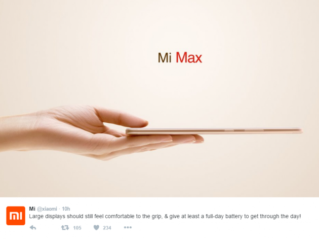 Xiaomi Mi Max sẽ có thời lượng pin cả ngày