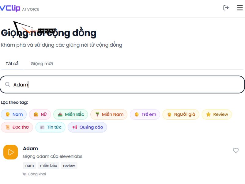 Bước 2: Chọn giọng ADAM và thiết lập thông số phù hợp