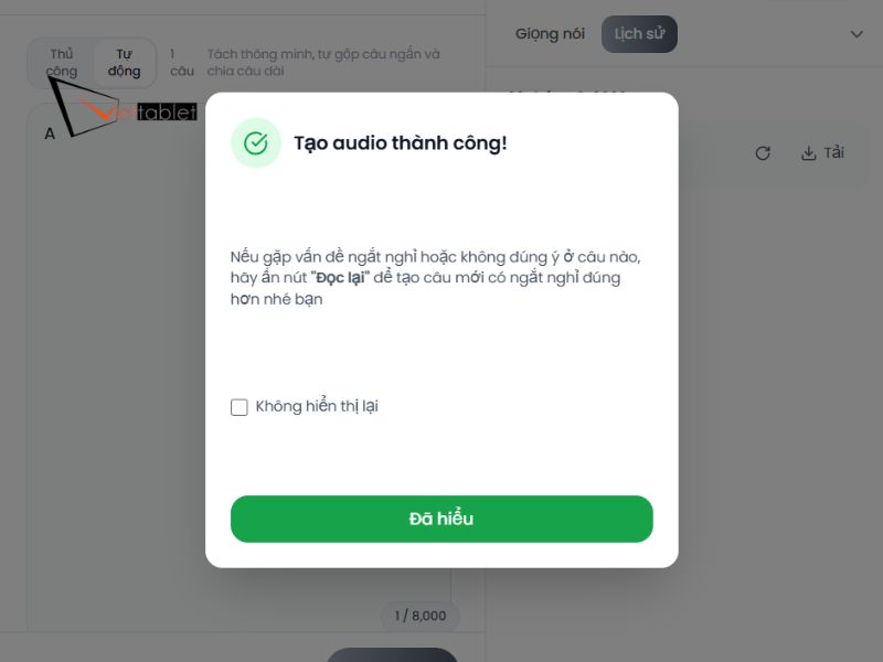 Bước 4: Nghe thử và điều chỉnh chất lượng giọng đọc