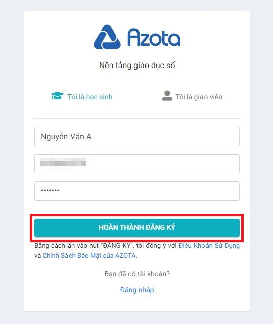 Cách đăng ký tài khoản Azota cho học sinh